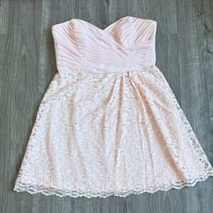 David's Bridal Strapless Light Pink Lace Dress